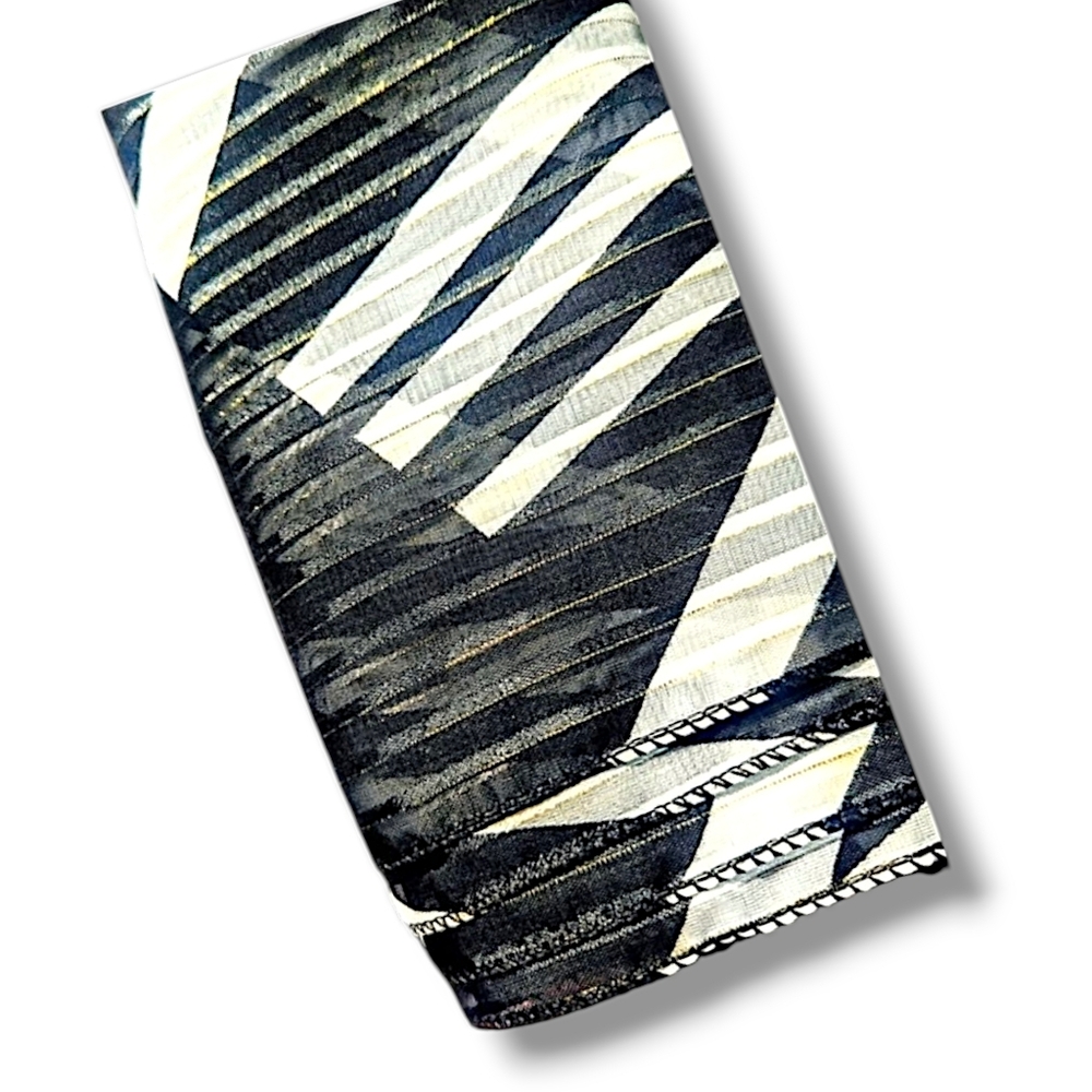 Vintage Sheer Geometric Black & White w/Gold Oblong Scarf 60" L X 13" W - Picture 4 of 4